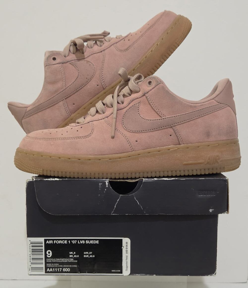 Nike Air Force 1 07 LV8 Suede Shoes Mens 9 Particle Pink Gum Bottom AA1117-600